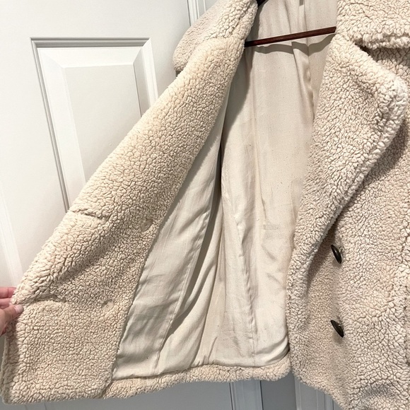 Free People Notched Teddy Pea Coat Ivory - Picture 5 of 7